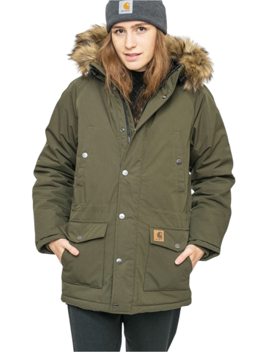 Carhartt WIP Women’s Trapper Parka Small Army Green Insulated Hood Coat Gorpcore